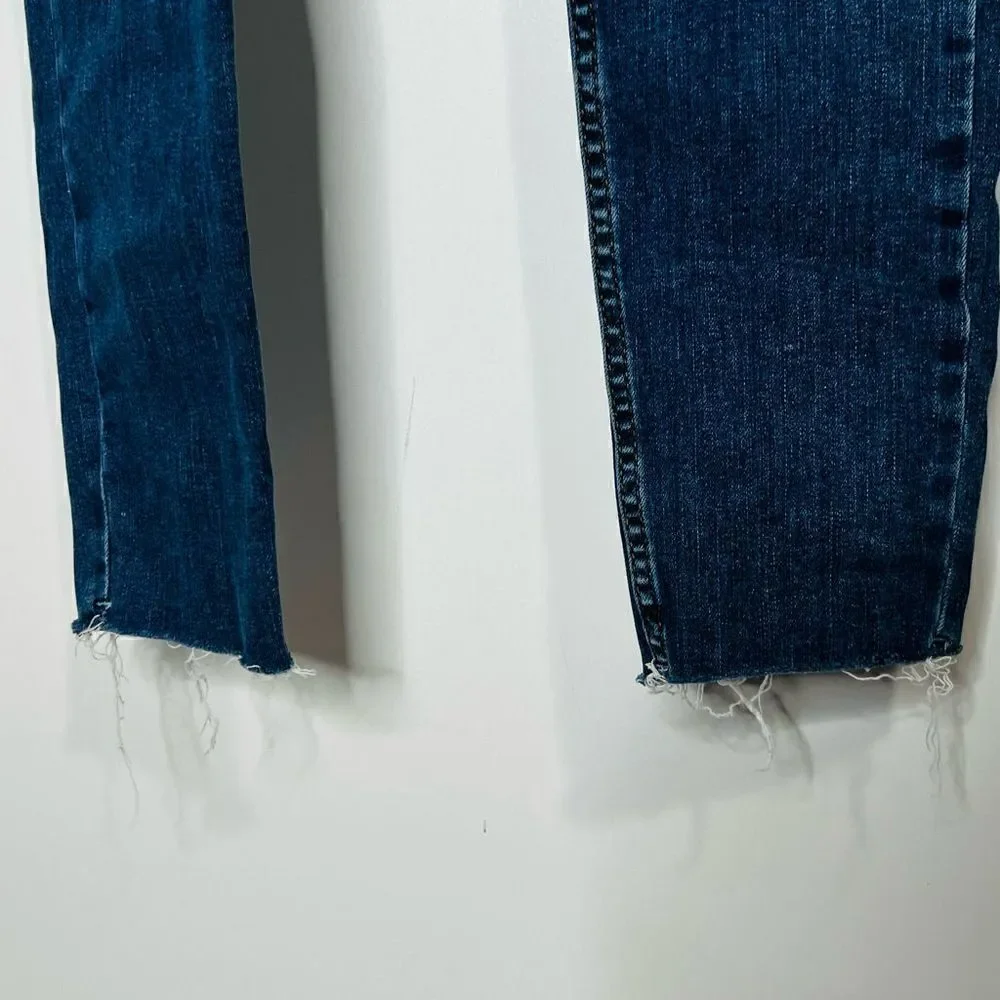 Free People Button Fly Raw Edge Hem Distressed Jeans